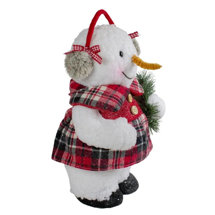 12" Plush Girl Snowman with Ear Muffs Christmas Figurine