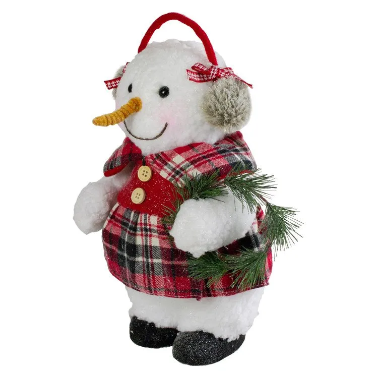 12" Plush Girl Snowman with Ear Muffs Christmas Figurine