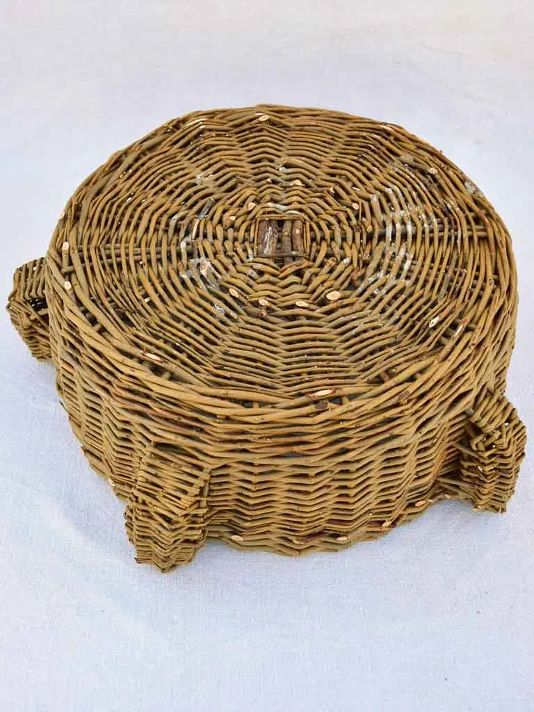 1960's French woven rattan basket with candle holders 14½"