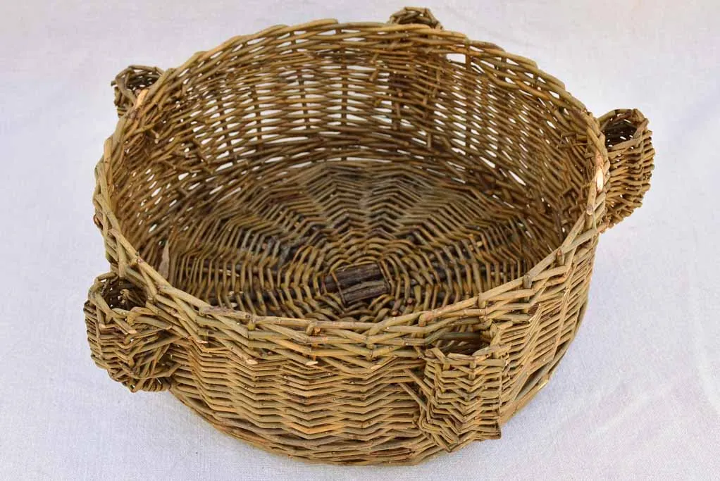 1960's French woven rattan basket with candle holders 14½"
