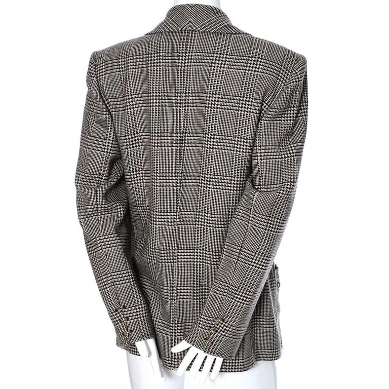 1980s Valentino Boutique Vintage Plaid Wool Blazer Jacket with Metal Rings
