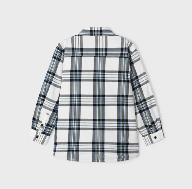 2pc White Blue Plaid Shacket w Navy Pant