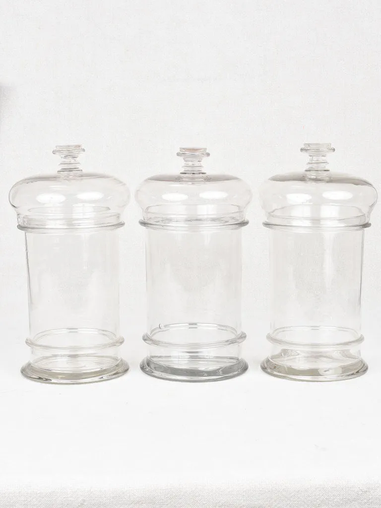 3 antique lidded glass candy / biscuit jars 11½"