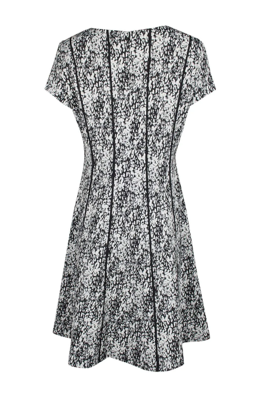 Adrianna Papell Scoop Neck Short Sleeve Piping Detail Zipper Back A-Line
