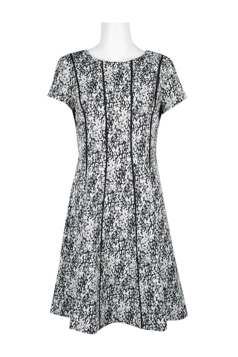 Adrianna Papell Scoop Neck Short Sleeve Piping Detail Zipper Back A-Line