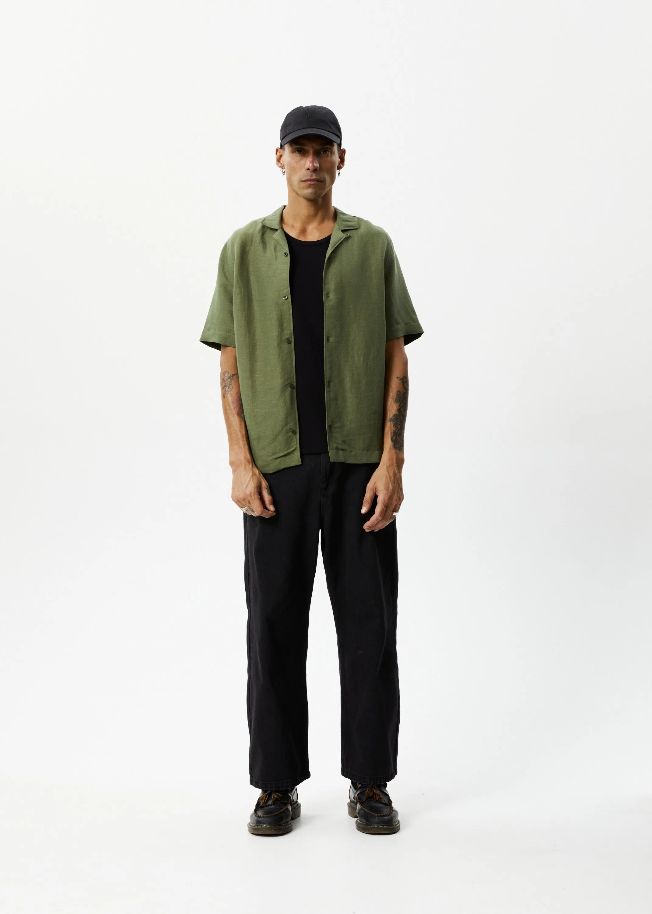 AFENDS Mens Daily - Cuban Shorts Sleeve Shirt - Military
