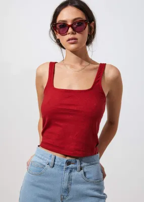 Afends Womens Ashley - Hemp Square Neck Singlet - Chilli