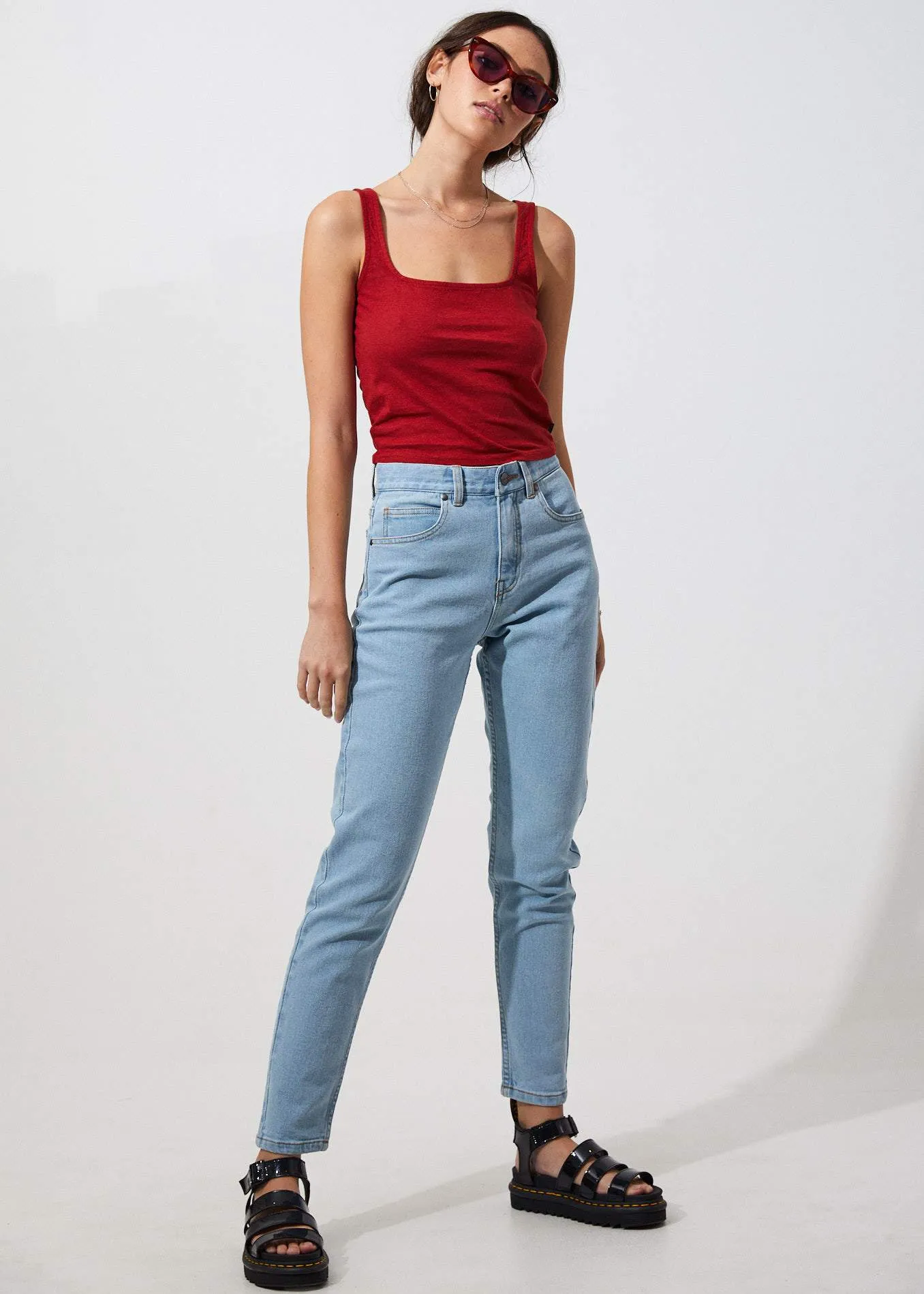 Afends Womens Ashley - Hemp Square Neck Singlet - Chilli