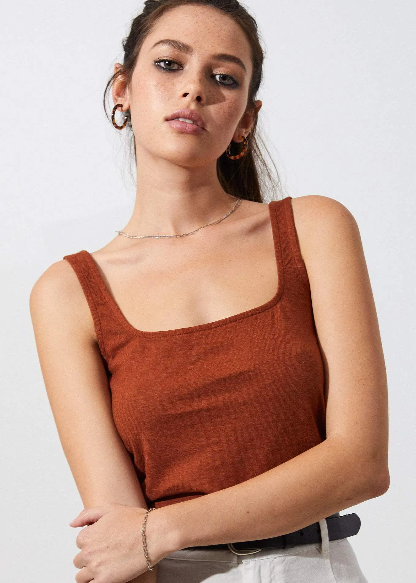 Afends Womens Ashley - Hemp Square Neck Singlet - Ginger
