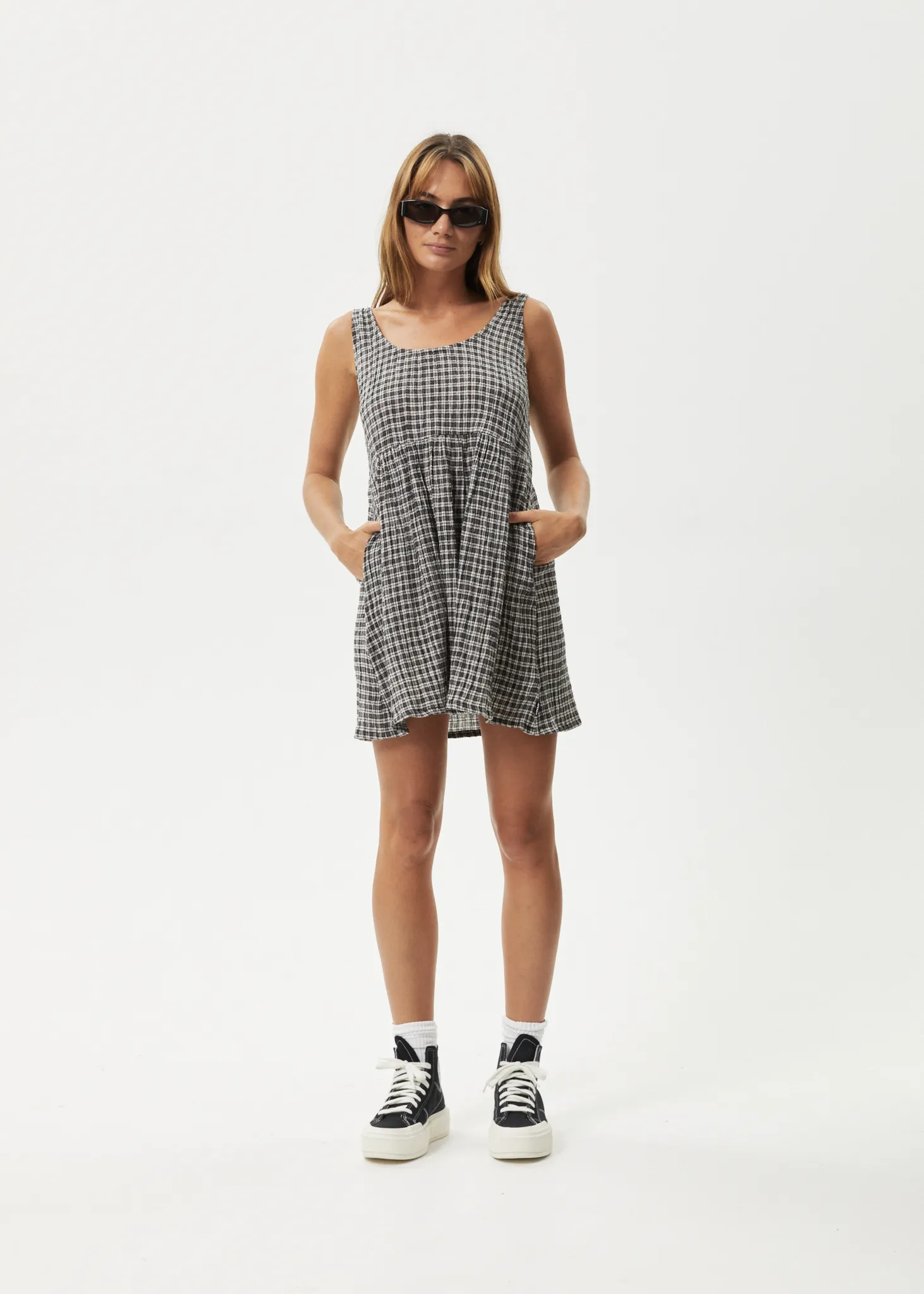 AFENDS Womens Asta Jesse - Seersucker Mini Dress - Steel Check