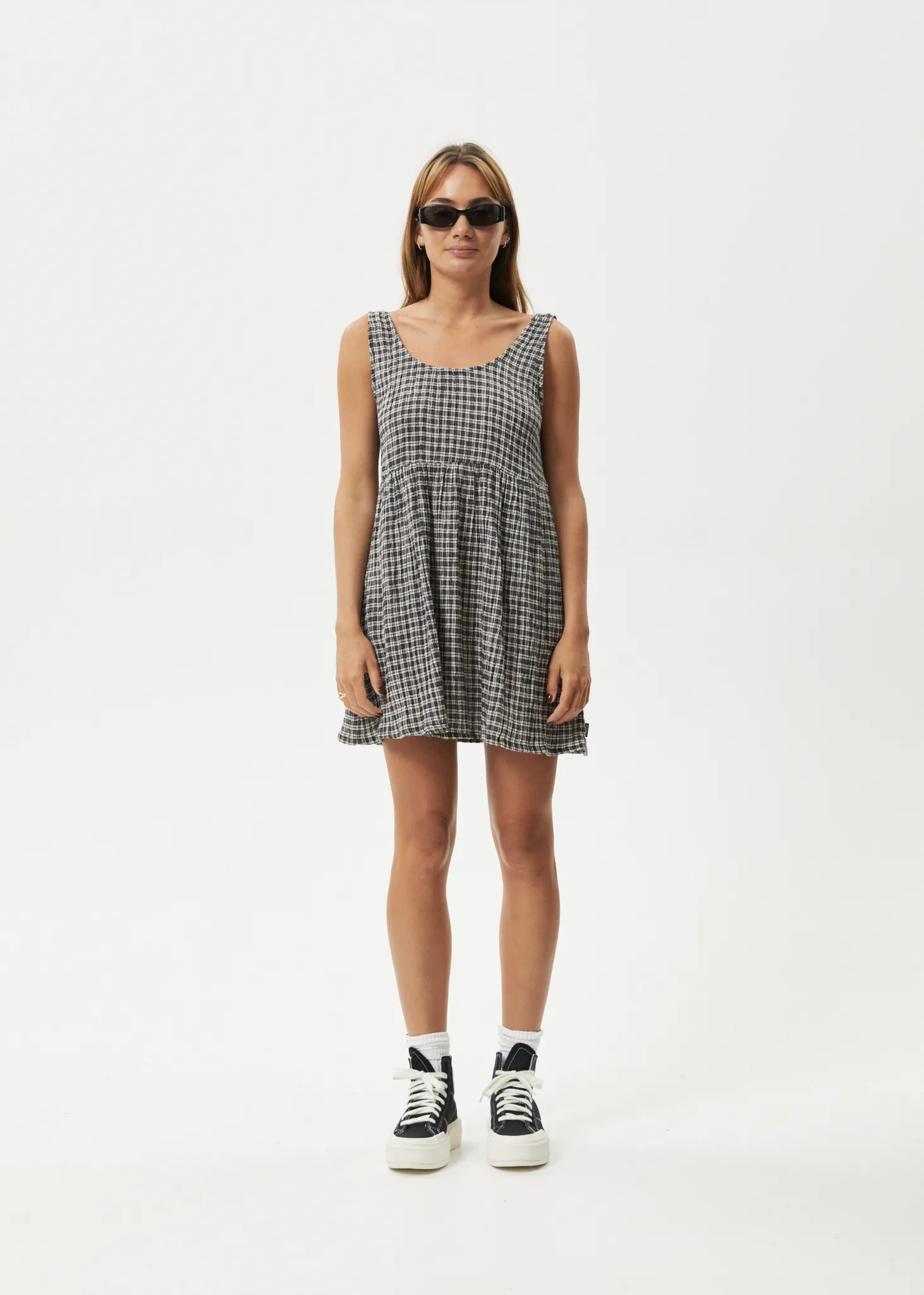 AFENDS Womens Asta Jesse - Seersucker Mini Dress - Steel Check