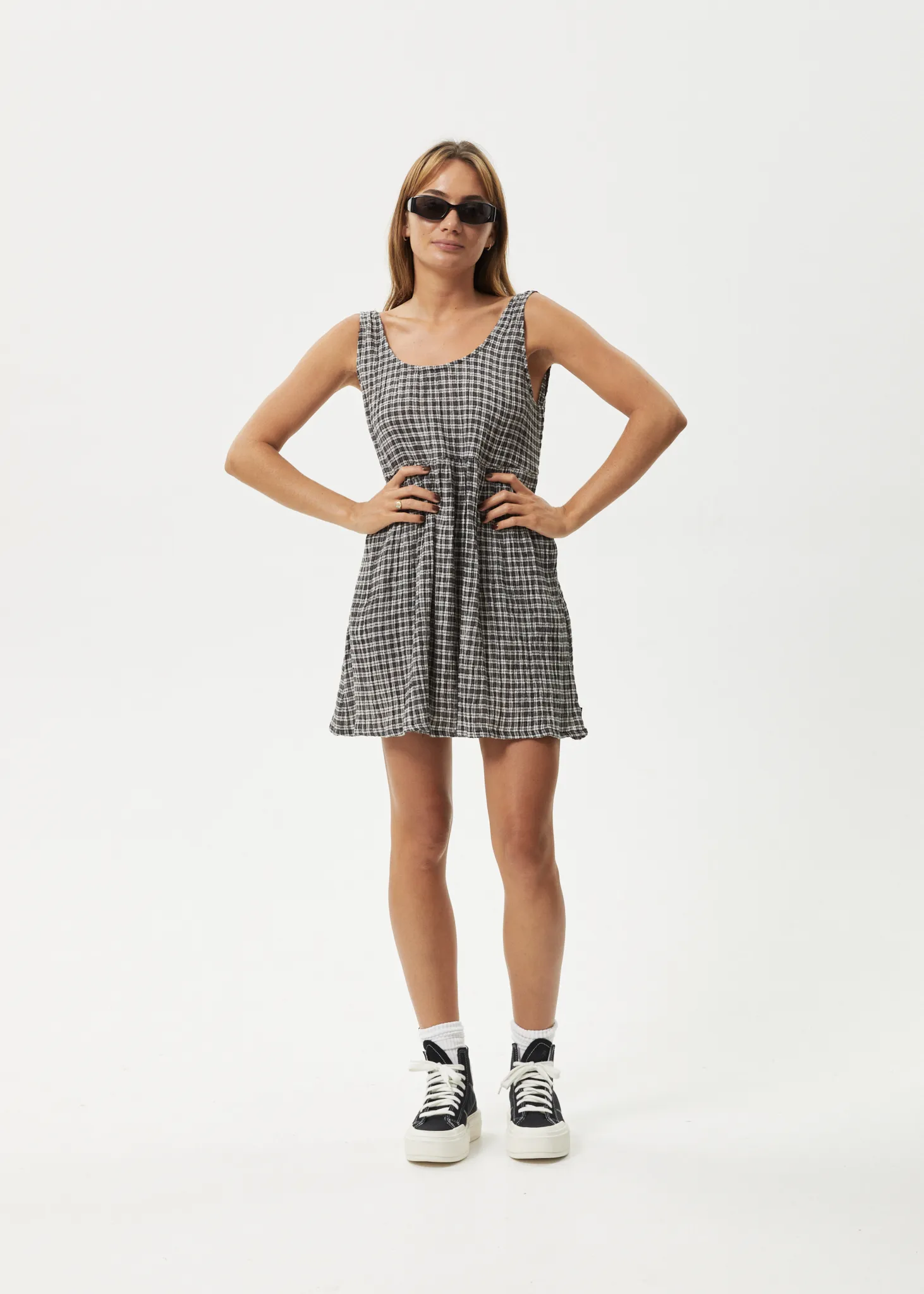 AFENDS Womens Asta Jesse - Seersucker Mini Dress - Steel Check