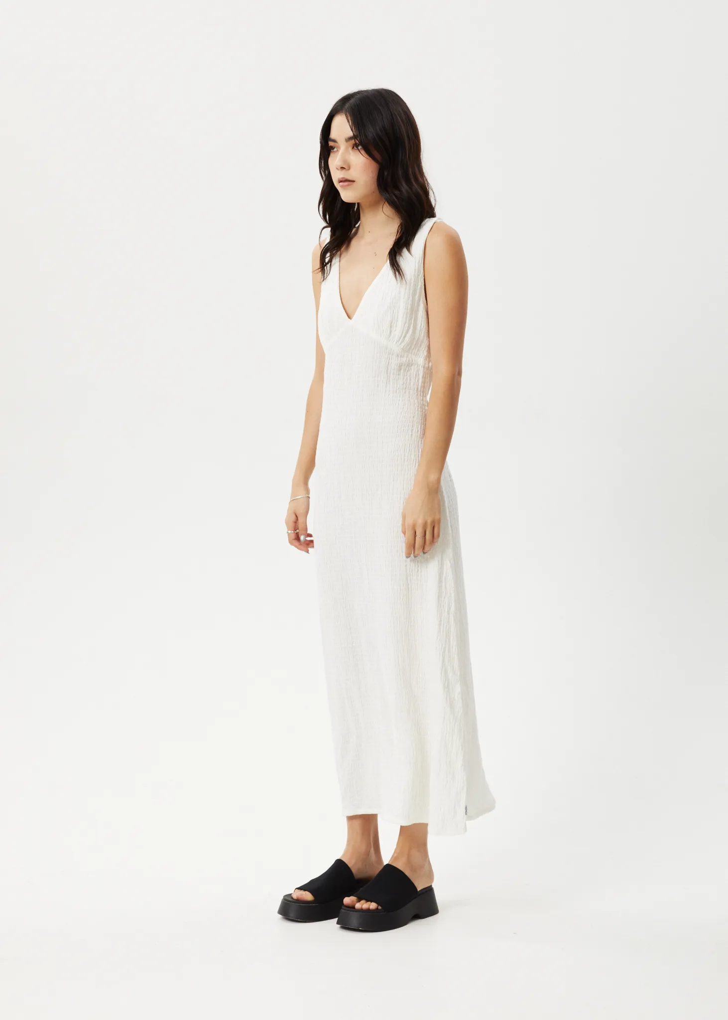 AFENDS Womens Focus - Seersucker Maxi Dress - White