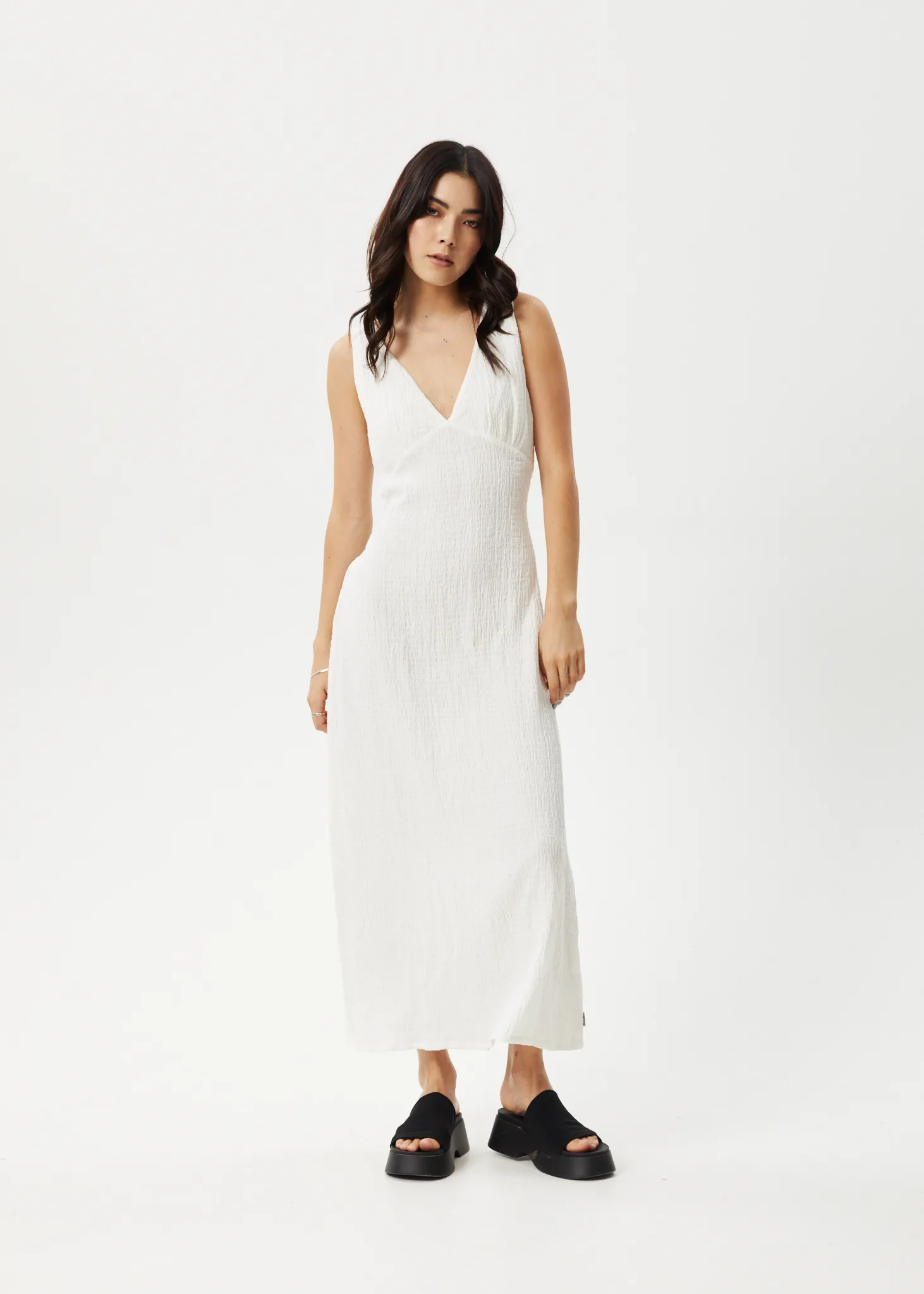 AFENDS Womens Focus - Seersucker Maxi Dress - White