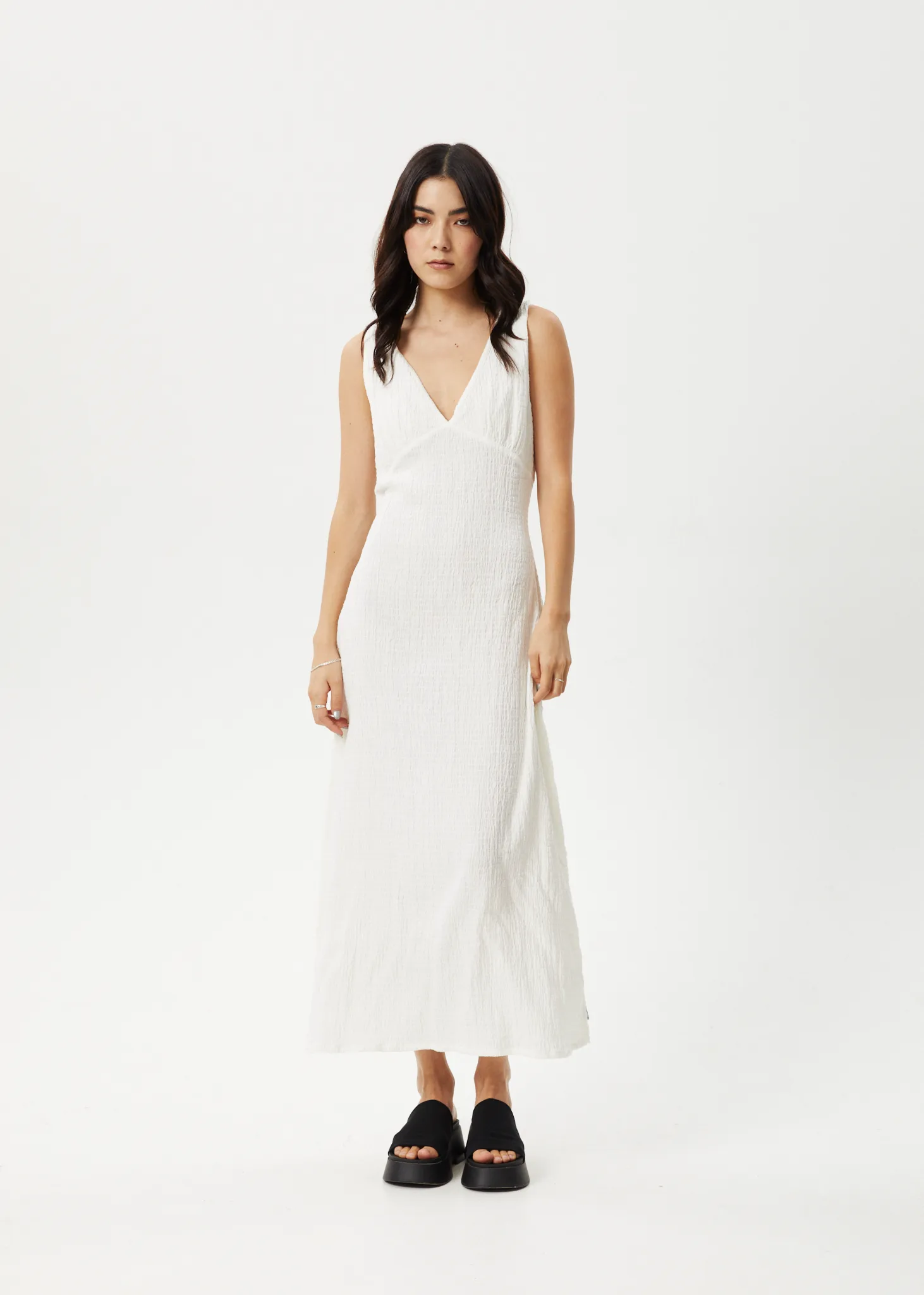 AFENDS Womens Focus - Seersucker Maxi Dress - White