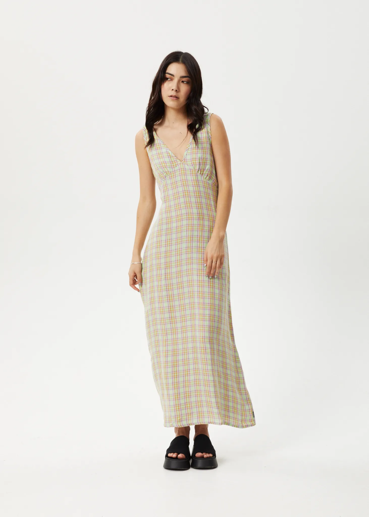AFENDS Womens Kali - Hemp Maxi Dress - Pistachio Check