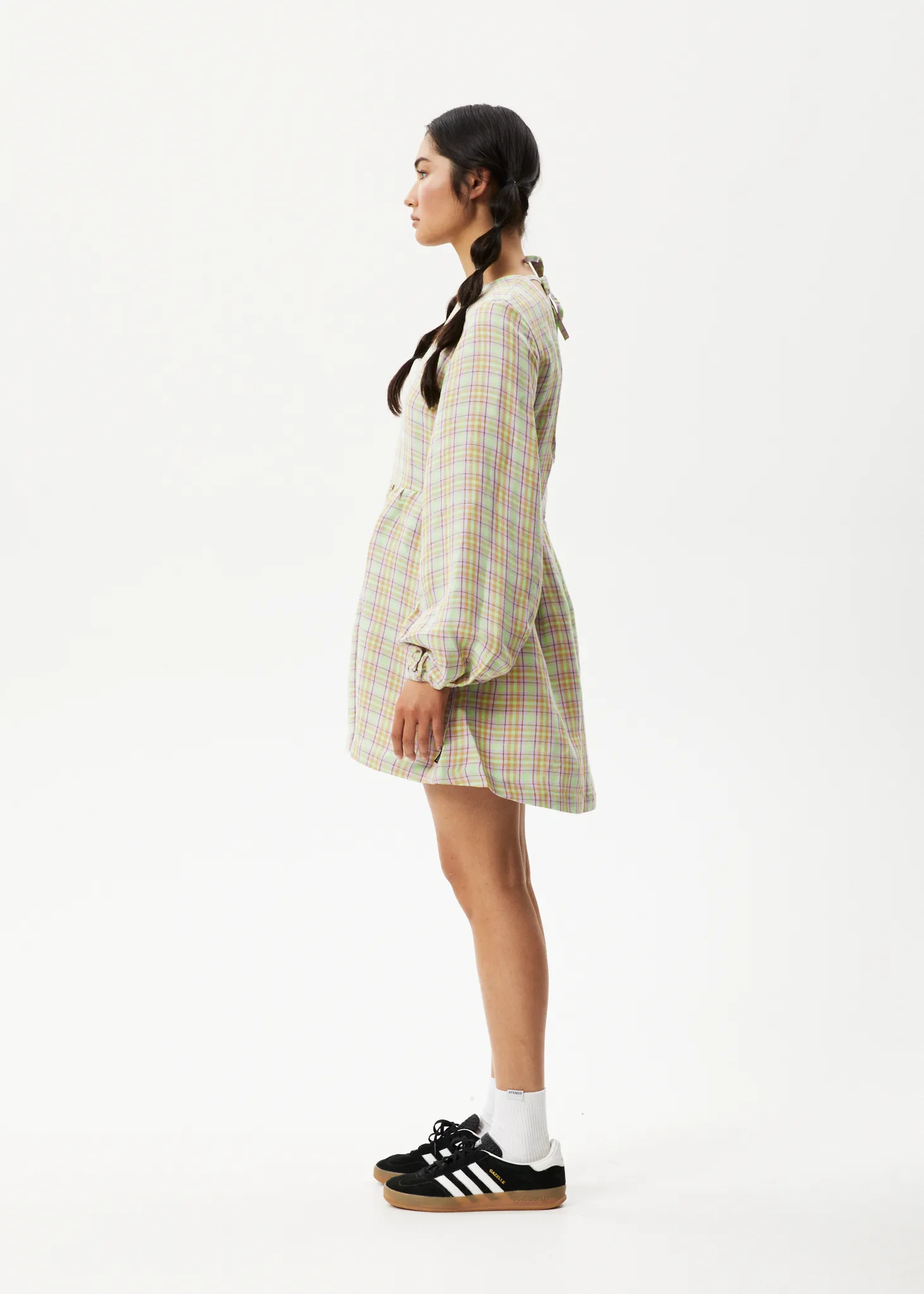 AFENDS Womens Kali - Long Sleeve Mini Dress - Pistachio Check