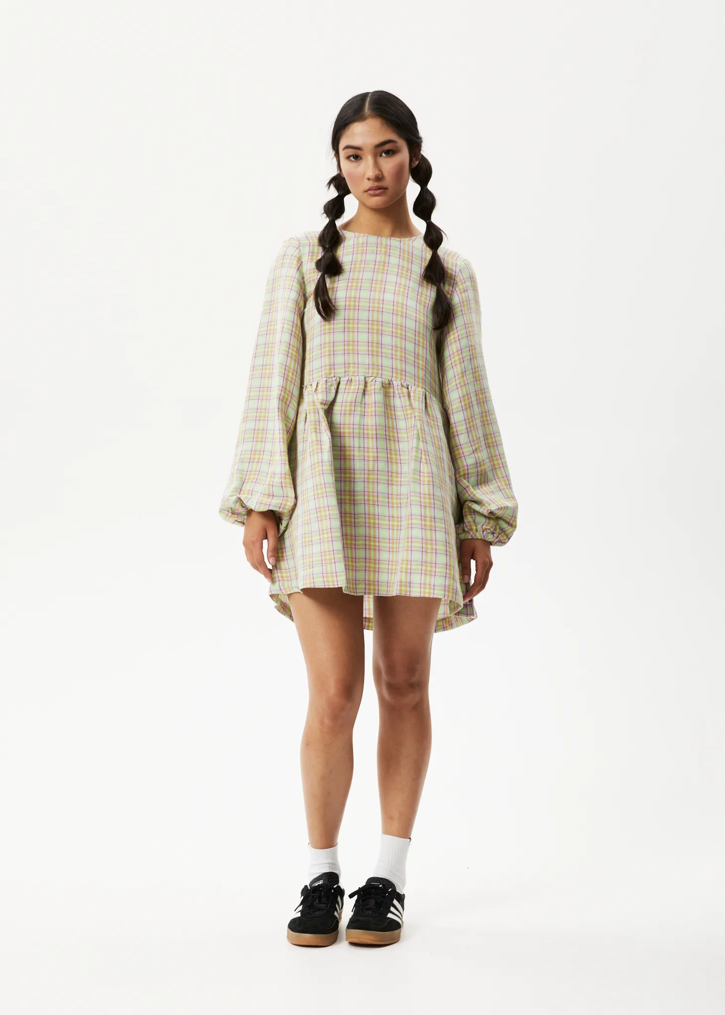AFENDS Womens Kali - Long Sleeve Mini Dress - Pistachio Check