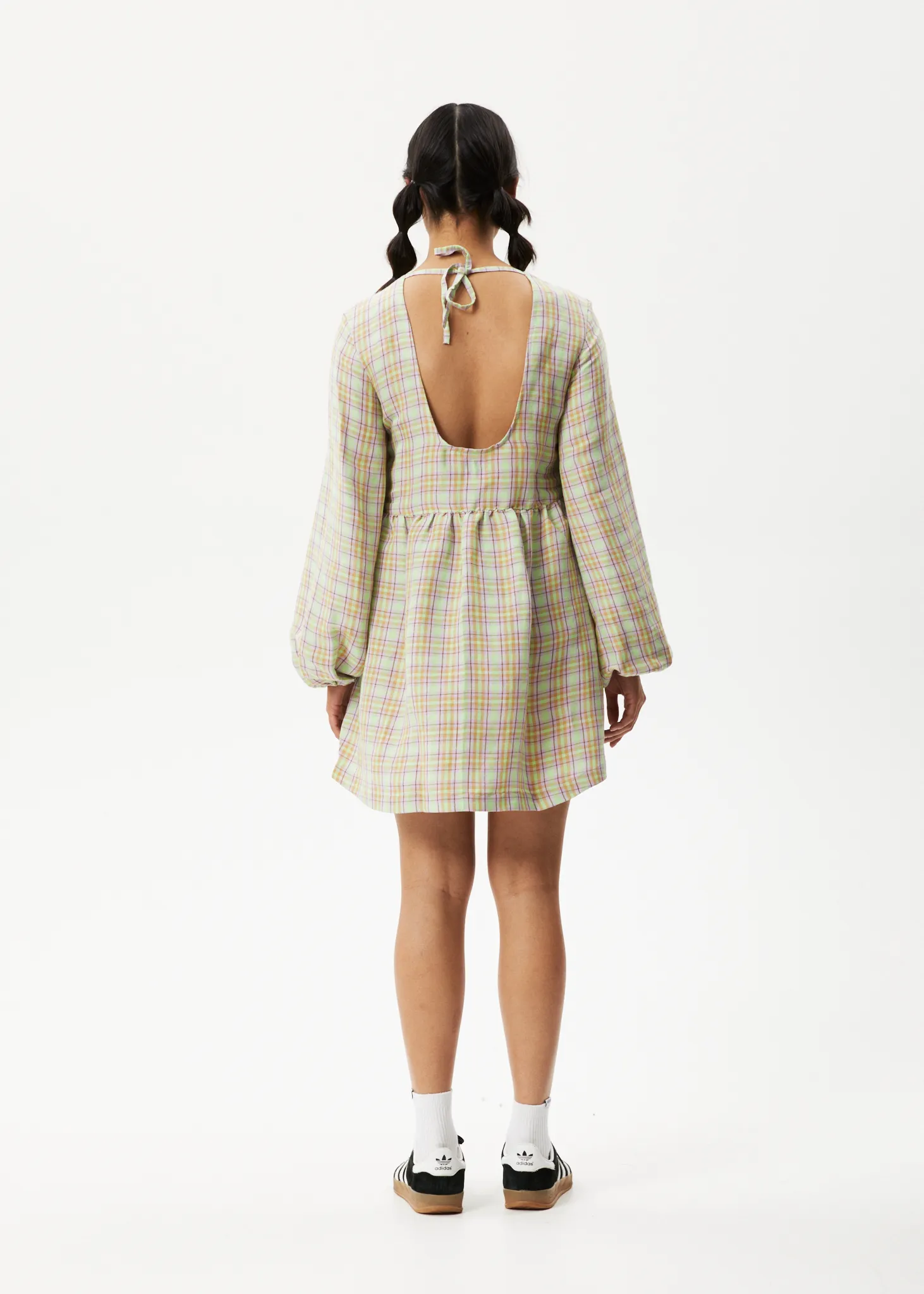 AFENDS Womens Kali - Long Sleeve Mini Dress - Pistachio Check
