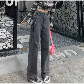 Aiertu High Waist Side Tie Long Jeans Pants