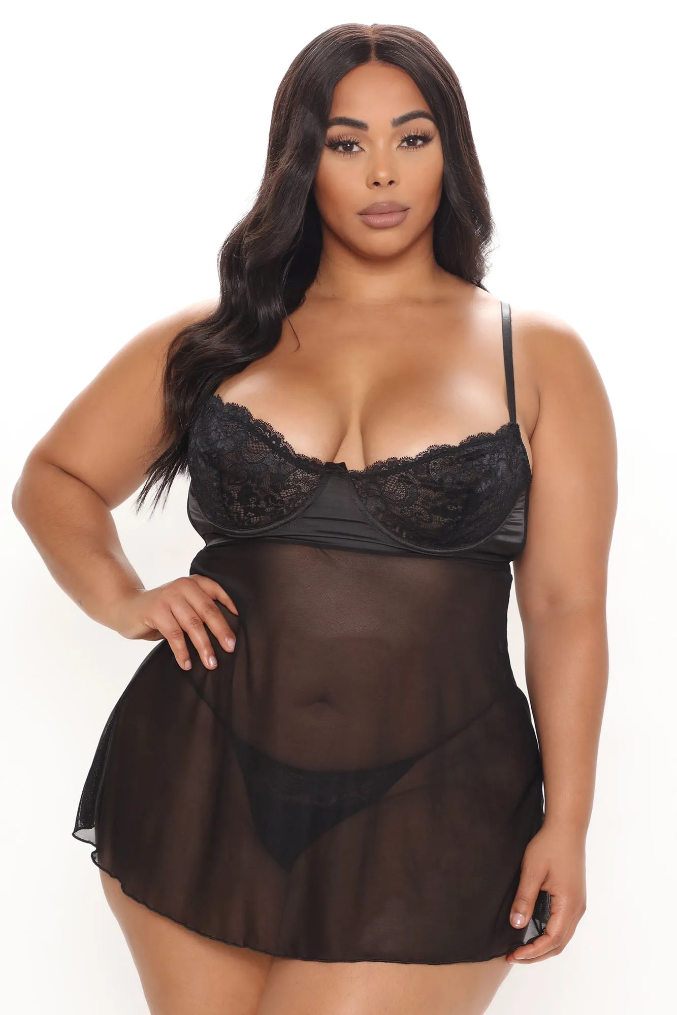 All Night Long 2 Piece Babydoll Set - Black