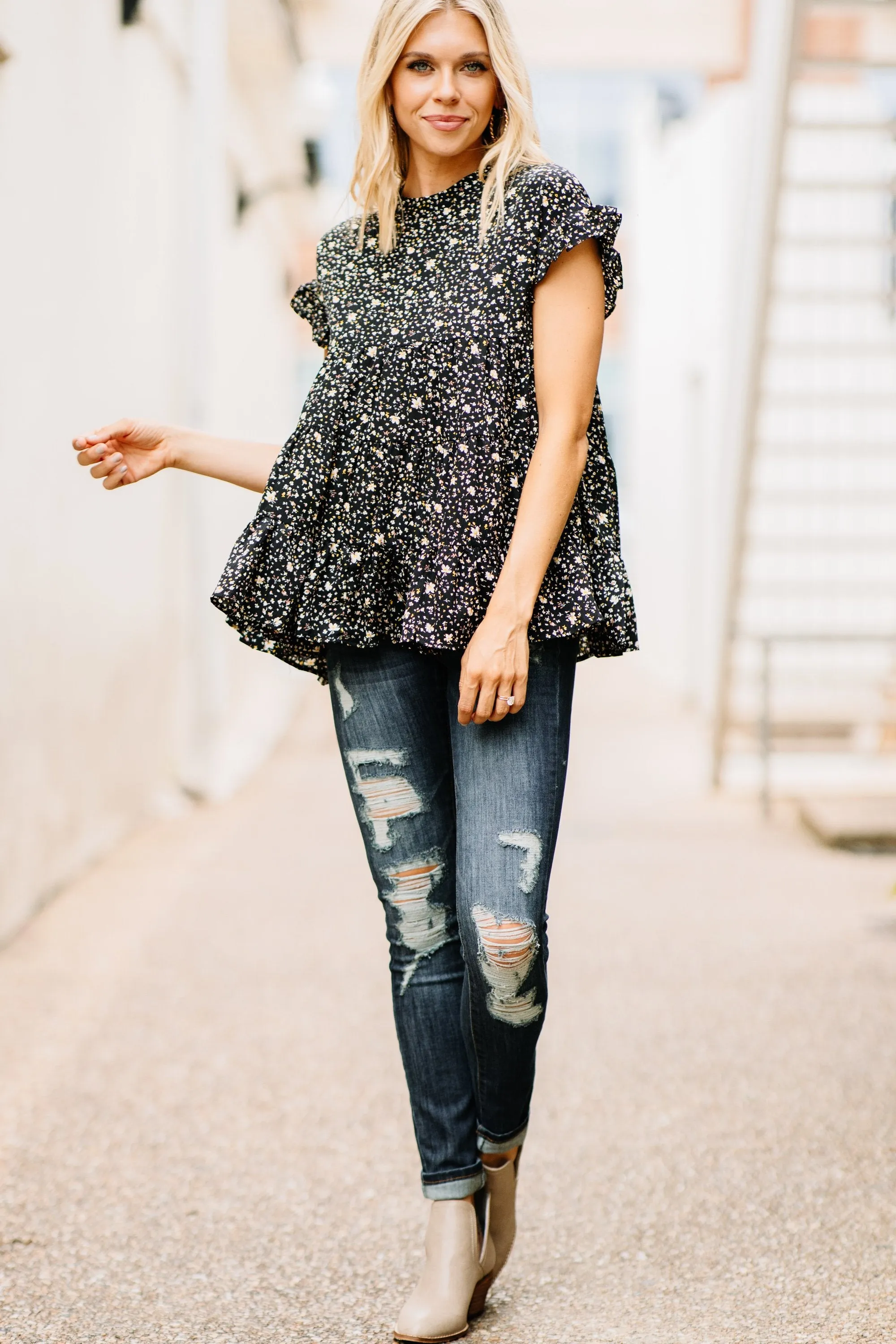 Always Be There Black Floral Top