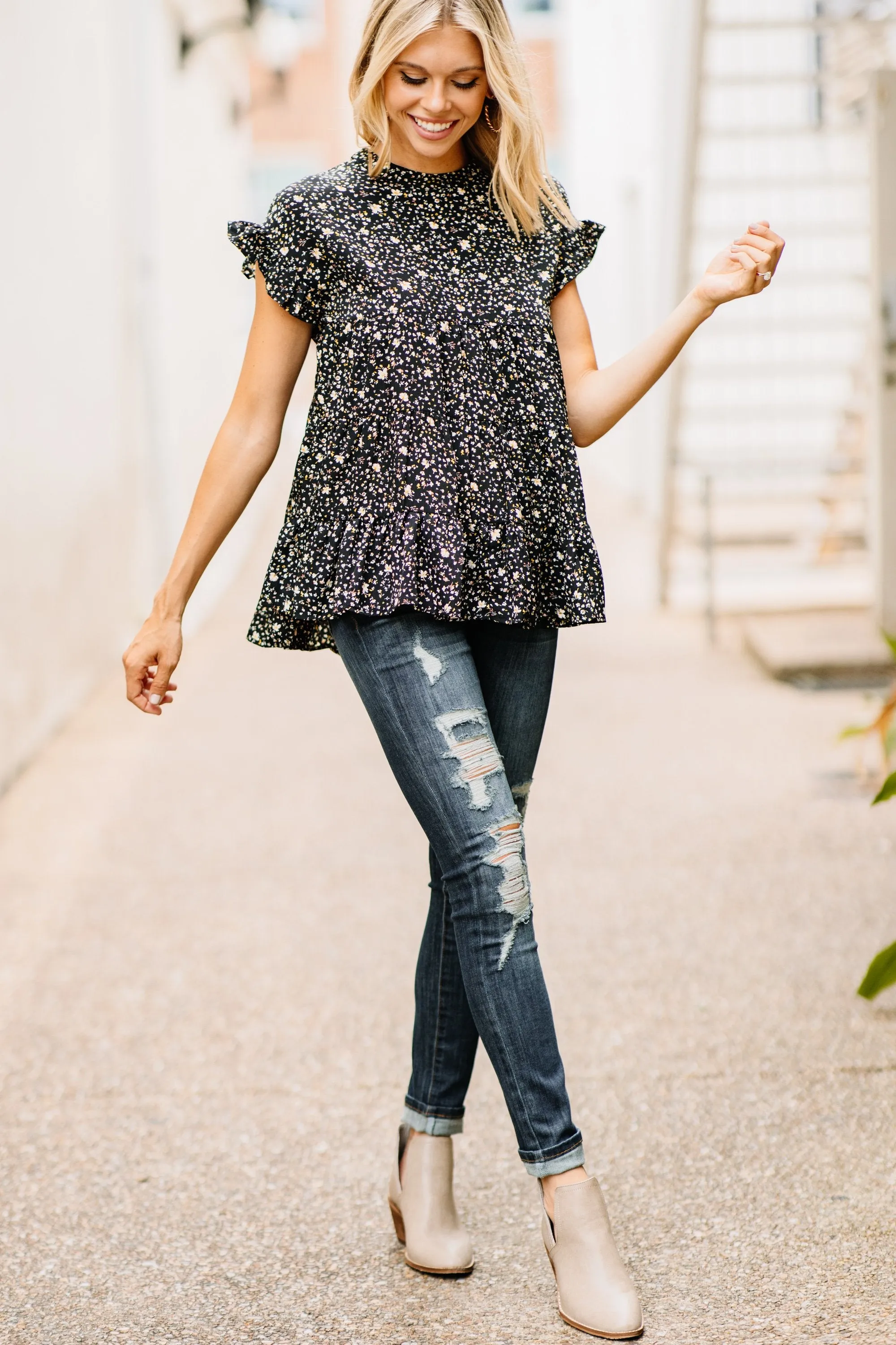 Always Be There Black Floral Top