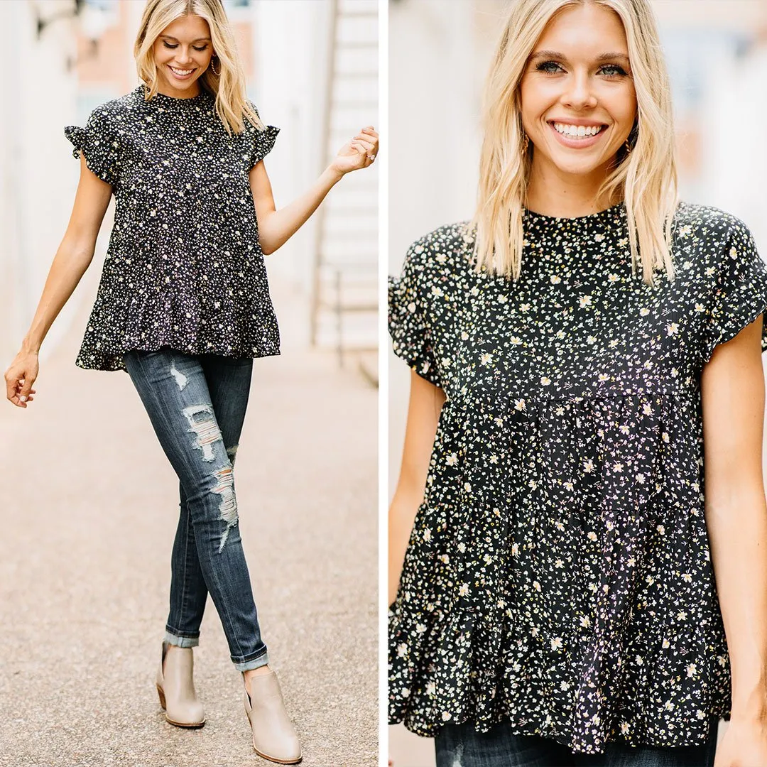 Always Be There Black Floral Top