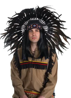 American Indian Chief Authentic Black Feather Headdress
