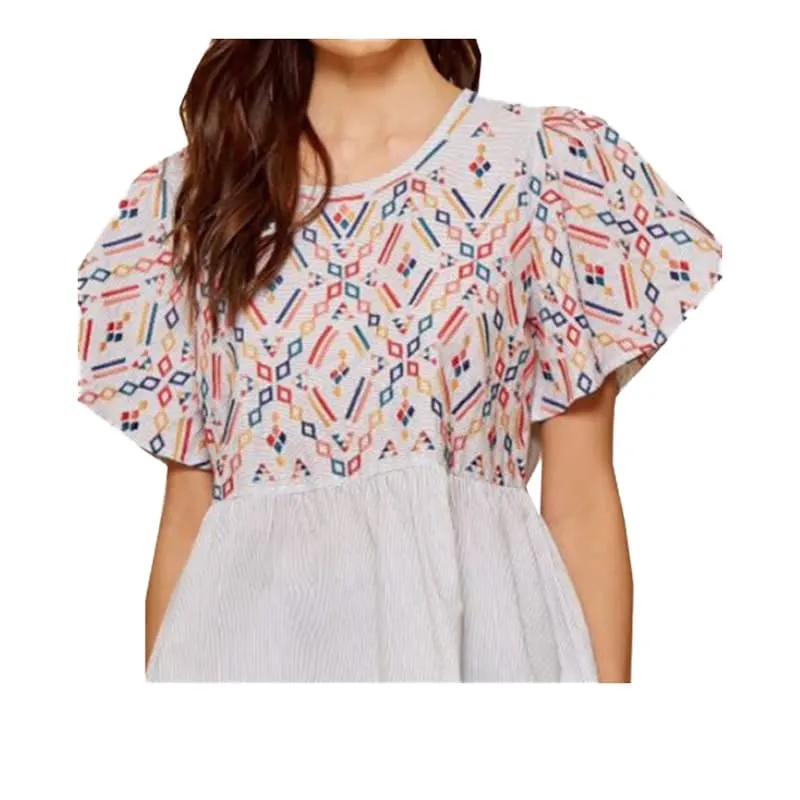 Andree Women's Western Babydoll Striped Shirt