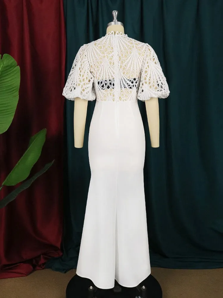 AOMEIDRESS Lace Patchwork Maxi Mermaid Bodycon Dresses Evening Gowns