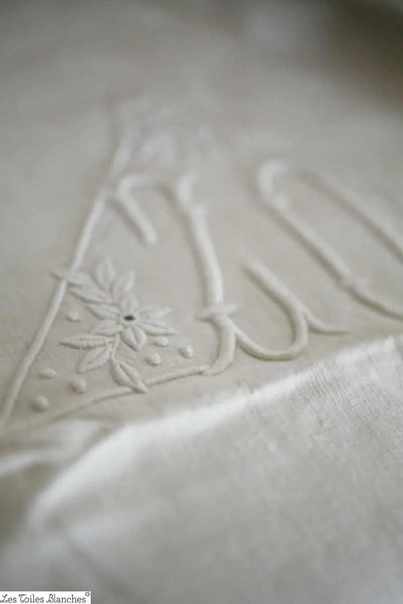 Art nouveau great French FIL linen DECOUVERTE OPENWORKS ZO mono WASHED c1920