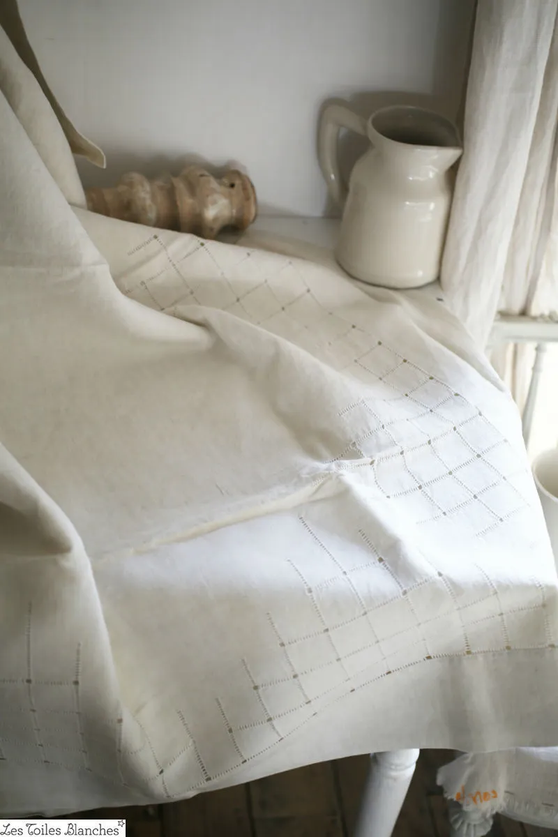 Art nouveau great French FIL linen DECOUVERTE OPENWORKS ZO mono WASHED c1920