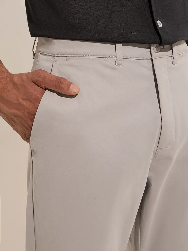 Ascot Grey Mid-Rise Relaxed-Fit Cotton Blend Chinos