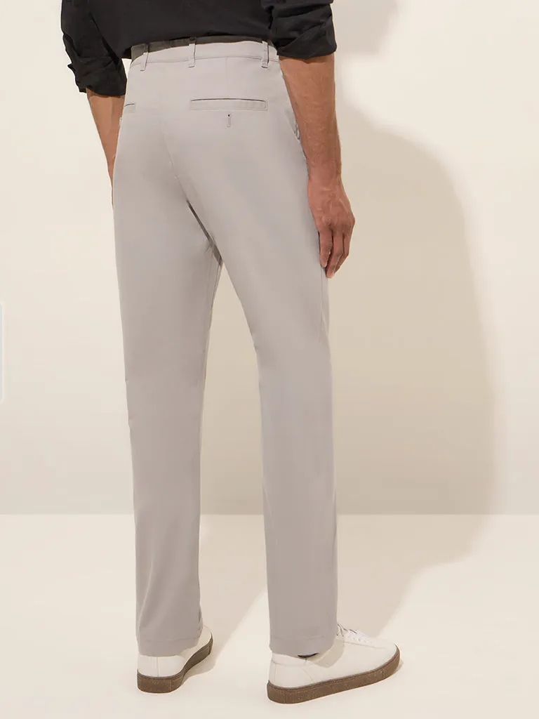 Ascot Grey Mid-Rise Relaxed-Fit Cotton Blend Chinos