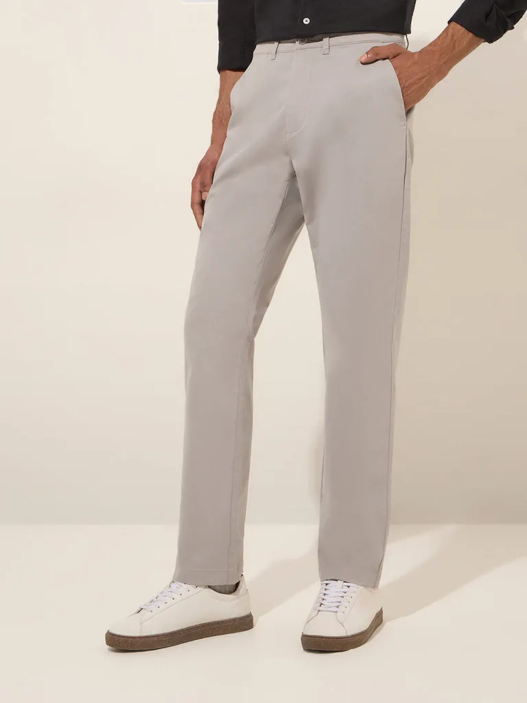 Ascot Grey Mid-Rise Relaxed-Fit Cotton Blend Chinos