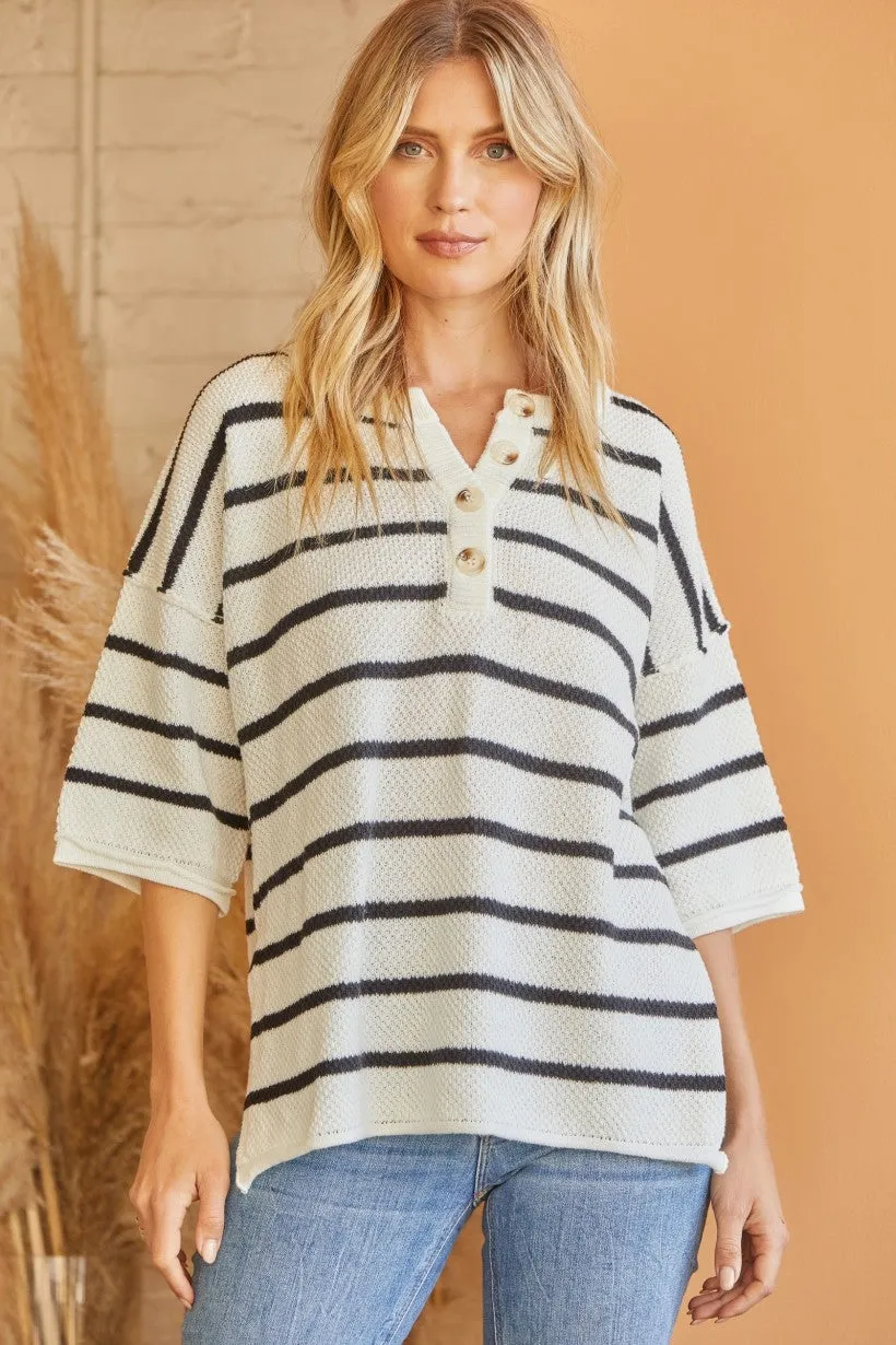 At Last Striped Sweater - Ivory/Black