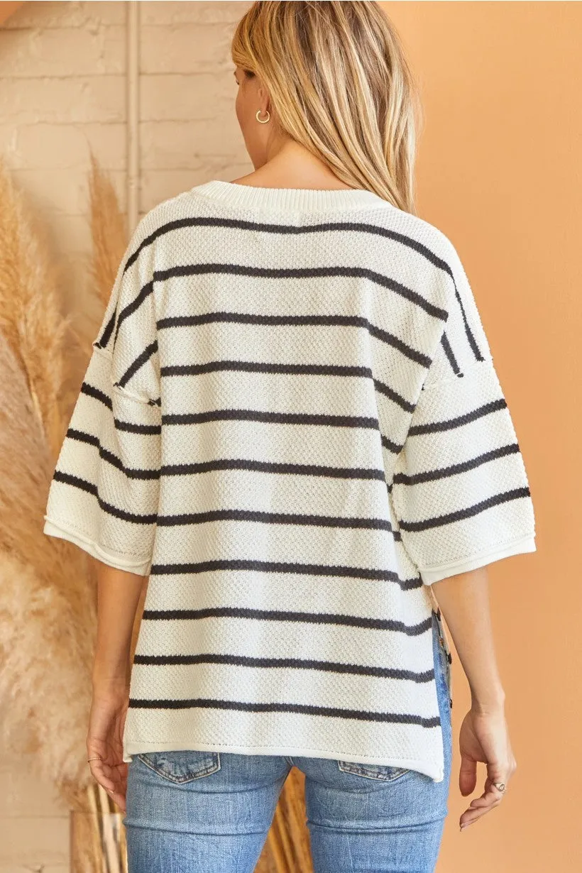 At Last Striped Sweater - Ivory/Black