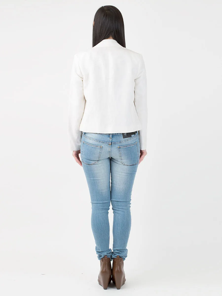 Aya Cropped Fabric Blazer in White