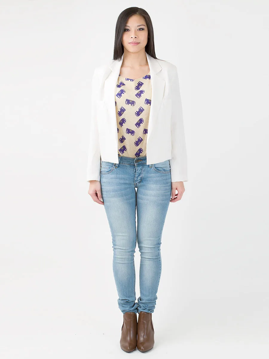 Aya Cropped Fabric Blazer in White