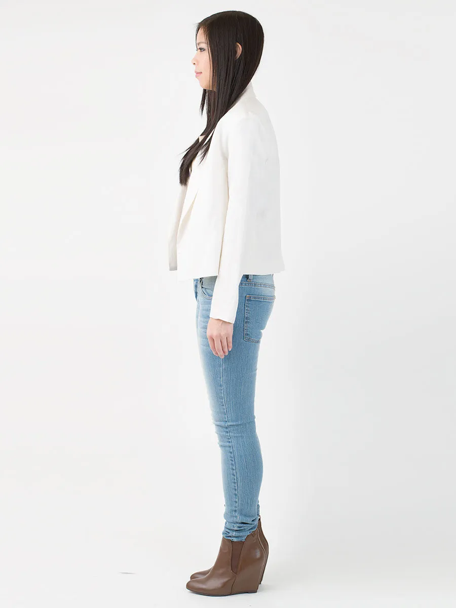 Aya Cropped Fabric Blazer in White
