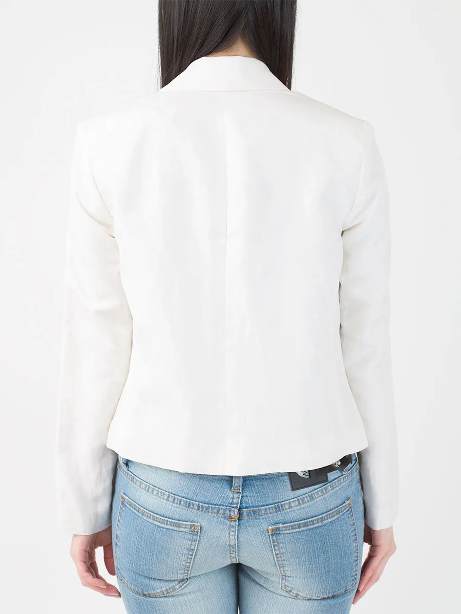 Aya Cropped Fabric Blazer in White