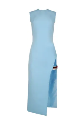 BABY BLUE CRYSTAL-ADORNED MIDI DRESS