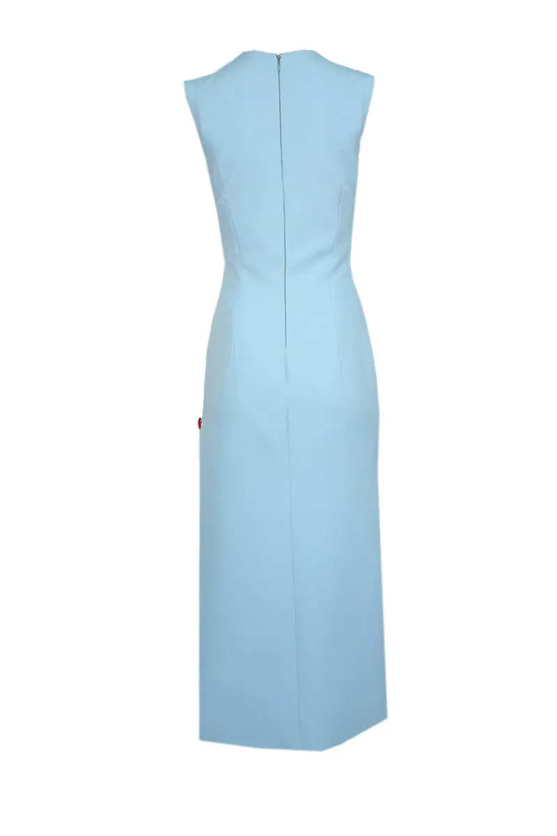 BABY BLUE CRYSTAL-ADORNED MIDI DRESS