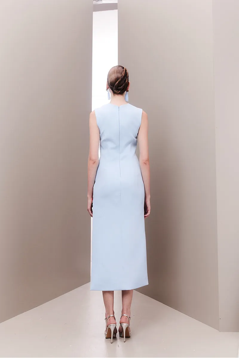 BABY BLUE CRYSTAL-ADORNED MIDI DRESS