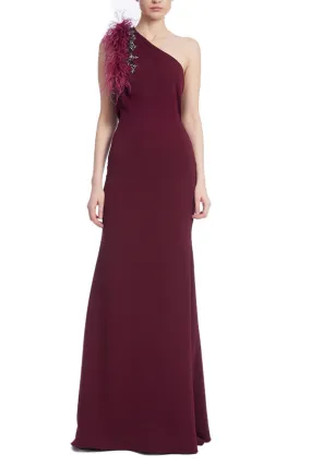 Badgley Mischka Mesmerizing One-Shoulder Crepe Column Gown