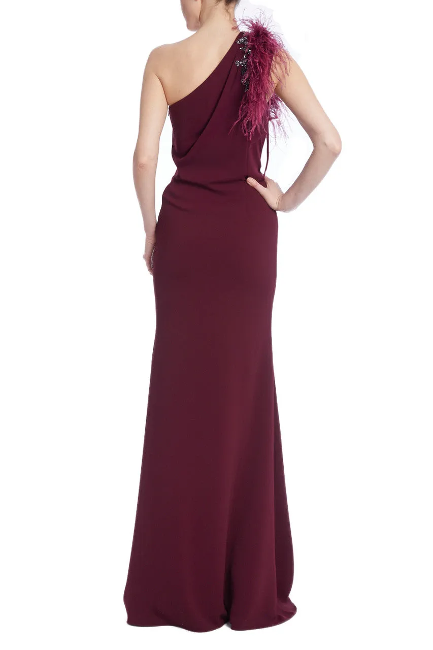 Badgley Mischka Mesmerizing One-Shoulder Crepe Column Gown