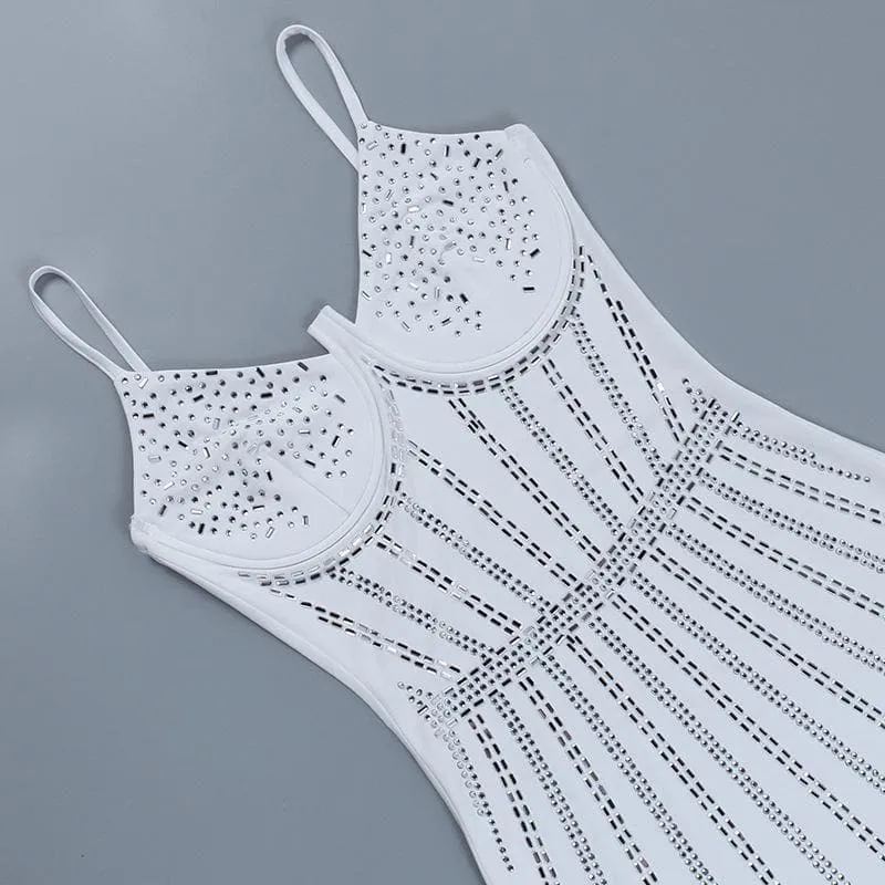Beaded backless contrast cami mini dress
