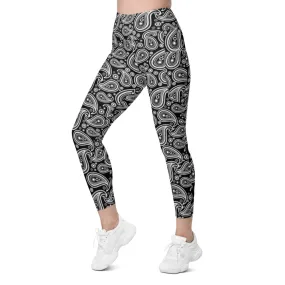 Black & White Paisley Leggings with Pockets