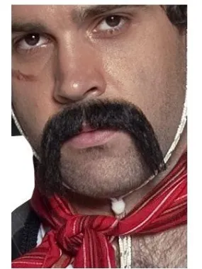 Black Authentic Western Mexican Handlebar Moustache